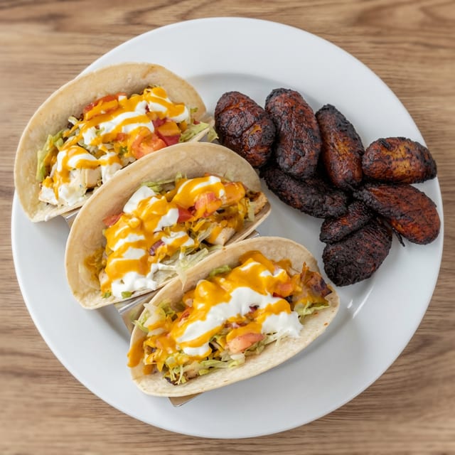 Soft Tacos Choice of BBQ Chicken or Smoked Pulled Pork (3).